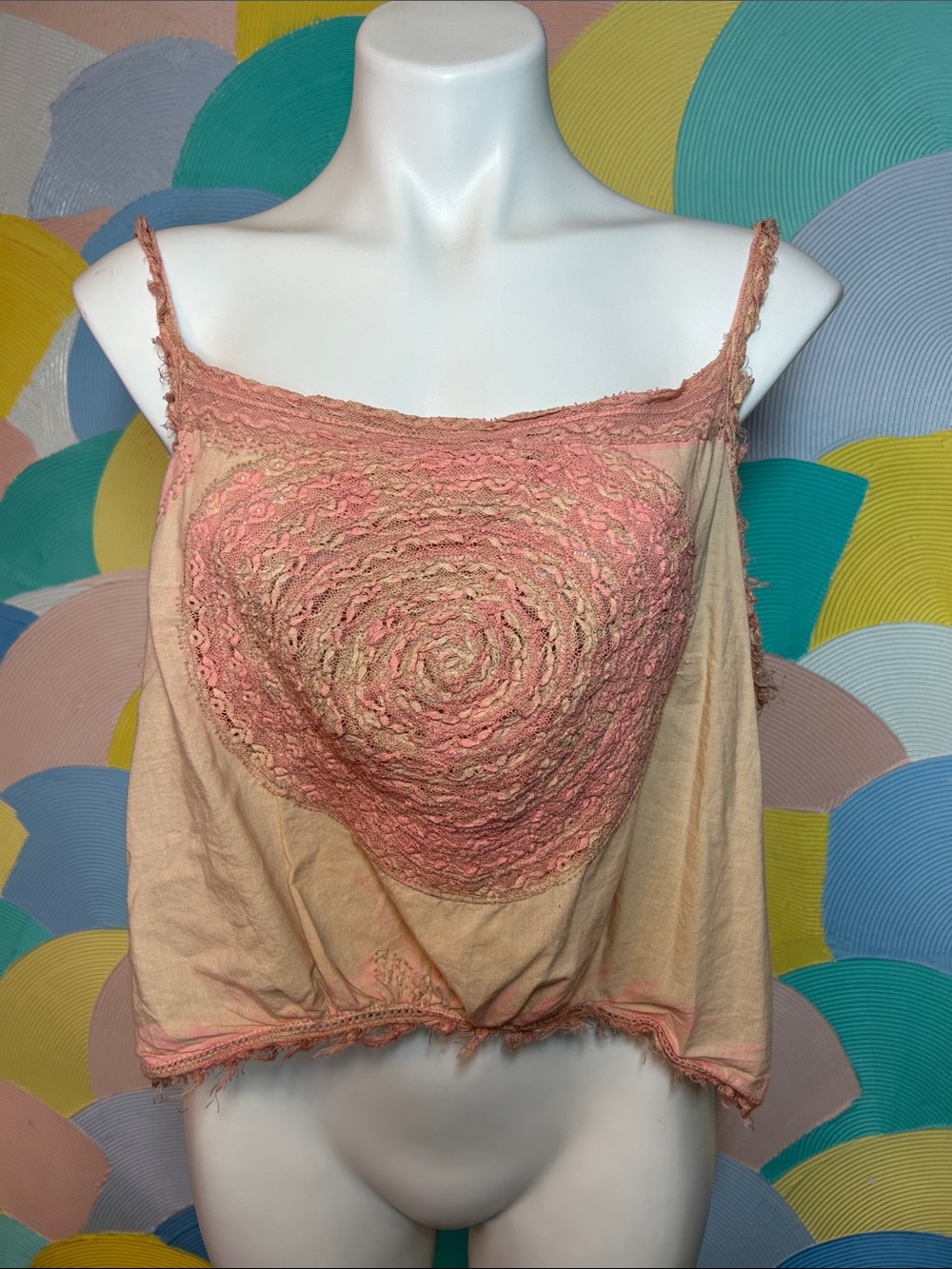 Magnolia Pearl Women’s Pink-Tan Lace Spiral Crop Tank Top one size fits most